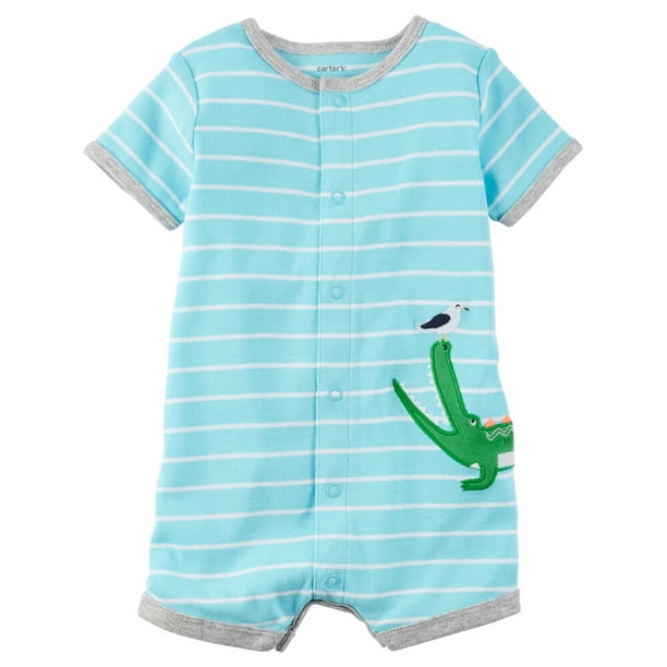 Carter's Baby Boys Gray Blue White Stripes Snap-Up Romper 3 6 9 12 18 24 Months 